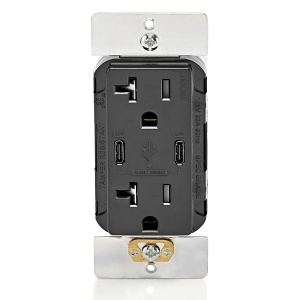 Leviton T5836-E 20A TR Receptacle with USB Type High Power Charging, Connectors