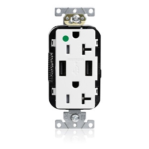 Leviton M58AA-HGW Lev-Lok Tamper-Resistant USB Receptacle, Type A/A, 20A, 125V, Hospital Grade, White