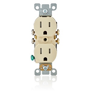 Leviton T5320-SI 5-15R Tamper-Resistant Duplex Outlet / Receptacle, Self-Grounding, 15A, Ivory
