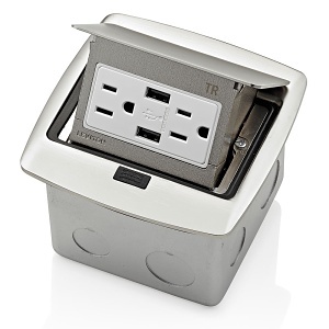 Leviton PFUS1-BN Pop-Up Floor Box with 15A Duplex USB