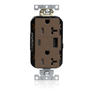 Leviton M58AC Lev-Lok Tamper-Resistant USB Receptacle, Type A/C, 20A, 125V, Commercial Grade, Brown