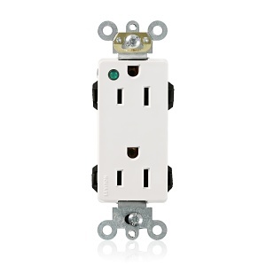 Leviton M1626-PLW Lev-Lok Decora Plus Duplex Receptacle / Outlet, Hospital Grade, Power Indication, Self-Grounding, 15A, White