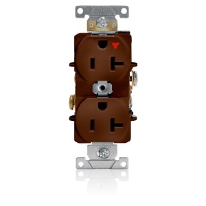 Leviton 5362-IGB 20A Isolated Ground Duplex Receptacle / Outlet, Industrial Grade, Self-Grounding, Isolated Ground, Brown
