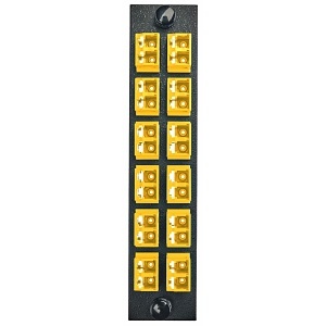 Hubbell FSPLCDM12Y Fiber Optic Patch Panel, Supports 24 Ports and 12 LC Duplex Connections, Push-Buzz Yellow Indicator