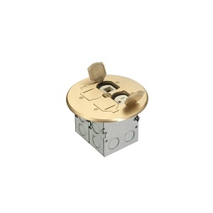 Arlington FLB6242MB Round Brass Floor Box, 2-Gang Flip Lid