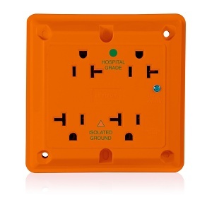 Leviton 8490-IG Surge Protected Quadruplex Receptacle, Heavy Duty Hospital Grade, 20A, 125V, Orange