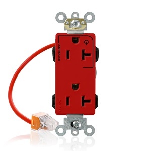 Leviton M1636-1CR 20A Lev-Lok Decora Plus Duplex Receptacle/Outlet, Industrial Grade, Split-Circuit, Self-Grounding, Red