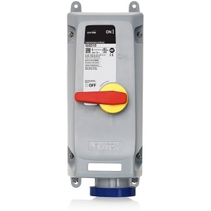 Leviton 360MI7WLEV LEV Series Non-Fused IEC Pin and Sleeve Mechanical Interlock, 2-Pole, 3-Wire, 60A, 480V, Red