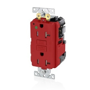 Leviton MGFT2-HGR Lev-Lok SmartlockPro Self-Test GFCI Duplex Receptacle Outlet, Hospital Grade, Tamper-Resistant, 20A 125V, Red