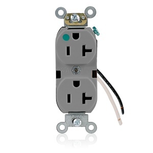 Leviton 8300-CGY 20A Duplex Receptacle / Outlet, Hospital Grade, Self-Grounding, Gray