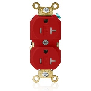 Leviton 5362-SGR 20A Duplex Receptacle / Outlet, Industrial Grade, T Amper-Resistant, Self-Grounding, Red
