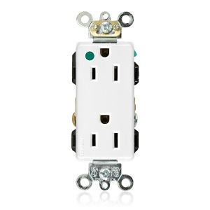 Leviton 16262-HGW Decora Plus Duplex Receptacle / Outlet, Industrial Grade, Self-Grounding, 15A, White