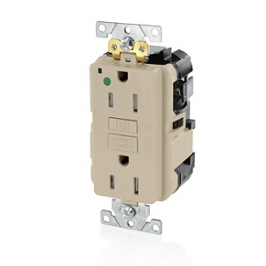 Leviton MGFT1-HGI Lev-Lok SmartlockPro Self-Test GFCI Duplex Receptacle Outlet, Hospital Grade, Tamper-Resistant, 15A 125V, Ivory