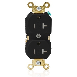 Leviton 5362-SGE 20A Duplex Receptacle / Outlet, Industrial Grade, T Amper-Resistant, Self-Grounding, Black