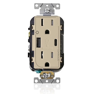 Leviton T5633-2I Controlled USB AC Receptacle, 15A
