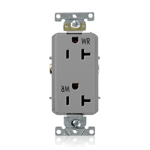 Leviton WDR20-GY Weather-Resistant Decora Plus Receptacle, 20A, 125V, Gray