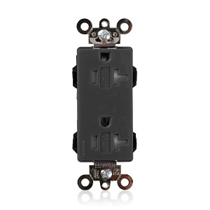 Leviton MT163-E Lev-Lok Decora Plus Duplex Receptacle Outlet, 20A 125V, Black