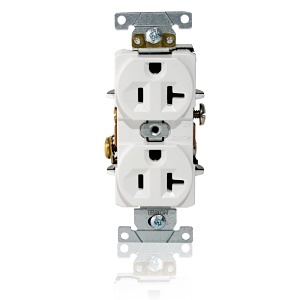 Leviton L5362-W Duplex Receptacle / Outlet, Industrial Grade, Self-Grounding, 20A, White