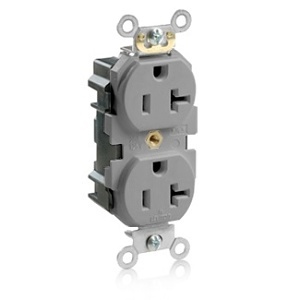Leviton M5362-GYS Duplex Receptacle, Slim, 20A 125V, Gray