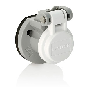 Leviton 15S31-UW 15 Series Cam-Type Male / Female Panel Mount Receptacle Enclosure with Automatic Closing Lid, Thermoplastic Housing and Cover, White