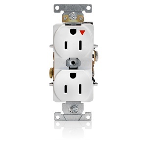 Leviton 5262-IGW Isolated Ground Duplex Receptacle Outlet, Industrial Grade, Smooth Face, 15A, 125V, NEMA 5-15R, 2-Pole, 3-Wire, Self-Grounding, White
