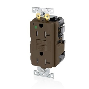 Leviton MGFT2-HG Lev-Lok SmartlockPro Self-Test GFCI Duplex Receptacle Outlet, Hospital Grade, Tamper-Resistant, 20A 125V, Brown