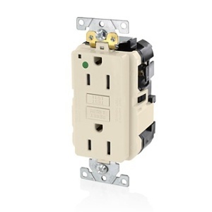 Leviton MGFN1-HGT Lev-Lok SmartlockPro Self-Test GFCI Duplex Receptacle Outlet, Hospital Grade, 15A 125V, Light Almond