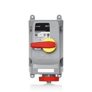 Leviton 320MI7WLEV LEV Series IEC Pin and Sleeve Mechanical Interlock, 2-Pole, 3-Wire, 20A 480V, Red