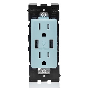 Leviton RUAA1-SE RENU 3.6 USB Type-A/15A Tamper-Resistant Outlet / Receptacle, Sea Spray