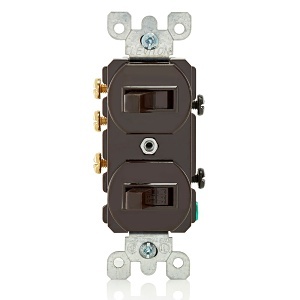 Leviton 5241 Combination 2-Switch Single-Pole/3-Way 15A 120/277V AC, Brown