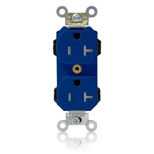 Leviton MT563-SB Lev-Lok Duplex Receptacle Outlet, Industrial Grade, Tamper-Resistant, 20A 125V, Blue