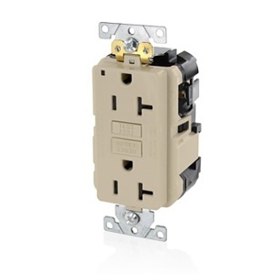 Leviton MGFN2-I Lev-Lok SmartlockPro Self-Test GFCI Duplex Receptacle Outlet, Industrial Grade, 20A 125V, Ivory