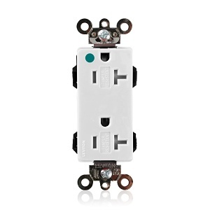 Leviton MT163-ILW Lev-Lok Decora Plus Duplex Receptacle Outlet, Hospital Grade, Tamper-Resistant, Illuminated, 20A, 125V, White