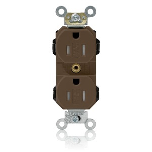 Leviton MT562-S Lev-Lok Duplex Receptacle Outlet, Industrial Grade, Tamper-Resistant, 15A 125V, Brown