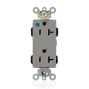 Leviton M1636-HGG Lev-Lok Decora Plus Duplex Receptacle / Outlet, Hospital Grade, Self-Grounding, 20A, Gray