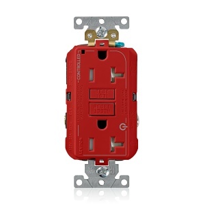 Leviton G5362-2TR 20A SmartlockPro Marked Controlled GFCI Receptacle / Outlet, Industrial Grade, T Amper-Resistant, Red