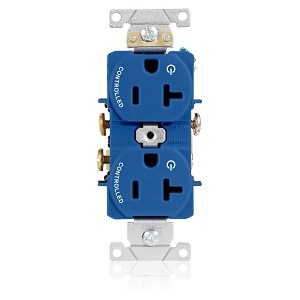 Leviton 5362-S2B 20A Duplex Receptacle / Outlet, Industrial Grade, Self-Grounding, Blue