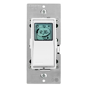 Leviton VPT24-16Z Decora 24hr Programmable Timer Switch for Lights and Motor Loads, 120VAC, 60Hz, 1800W Incandescent / Halogen, 5A LED, White with Ivory and Light Almond Faceplates