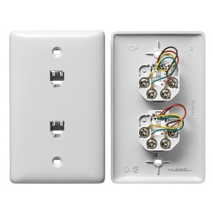 Hubbell NS745W Wall Plate, Midsize, 2 Jacks, 6 Positions, 4 Conductors with Screw Terminals, White