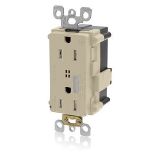 Leviton MT728-I Lev-Lok Decora Plus Surge Protective Duplex Receptacle Outlet, Commercial Grade, Tamper-Resistant, 15A 125V, Ivory