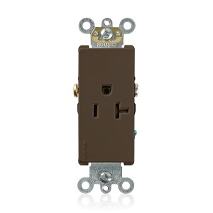 Leviton 16351 Decora Plus Single Receptacle Outlet, 2-Pole, 3-Wire, 20A, 125V, NEMA 5-20R, Brown
