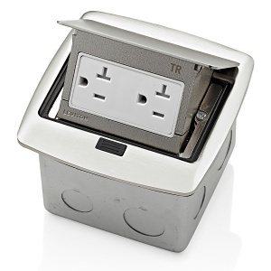Leviton PFTR2-BN Pop-Up Floor Box with 20A Tamper-Resistant Receptacle, Brushed Nickel