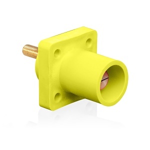 Leviton 16R23-1UY 16 Series Taper Nose Cam-Type Male Panel Mount Receptacle, 90°, 2-4/0AWG, 1.125" Threaded Stud, 400A Max, 600VAC/DC, Yellow