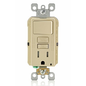 Leviton GFSW1-I Combination Switch and Tamper-Resistant GFCI Receptacle, 15A, 125V, Ivory