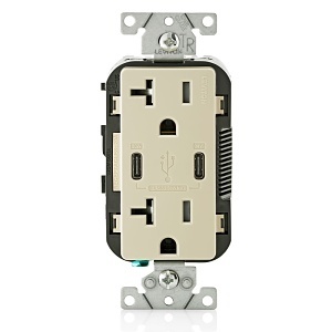 Leviton T5835-I 20A Tamper-Resistant Receptacle with USB Type-C Charger, Ivory