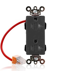 Leviton MT163-SCE Lev-Lok Decora Plus Duplex Receptacle Outlet, Heavy-Duty Industrial Grade, Split-Circuit, Tamper-Resistant, Smooth Face, 20A, 125V, 2-Pole, 3-Wire, Self-Grounding, Black