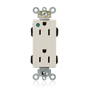 Leviton M1626-PLT Lev-Lok Decora Plus Duplex Receptacle / Outlet, Hospital Grade, Power Indication, Self-Grounding, 15A, Light Almond