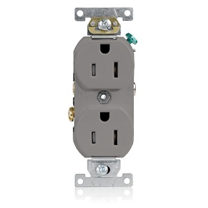 Leviton TCR15-GY Tamper-Resistant Duplex Receptacle, 15A, 125V, Gray