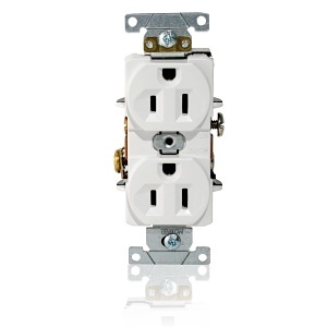 Leviton L5262-W Duplex Receptacle / Outlet, Industrial Grade, Self-Grounding, 15A, White