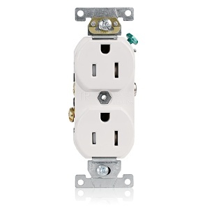 Leviton TCR15-W Tamper-Resistant Duplex Receptacle, 15 Amp, 125 VoltWH REC DUP TR 5-15R 15A125V